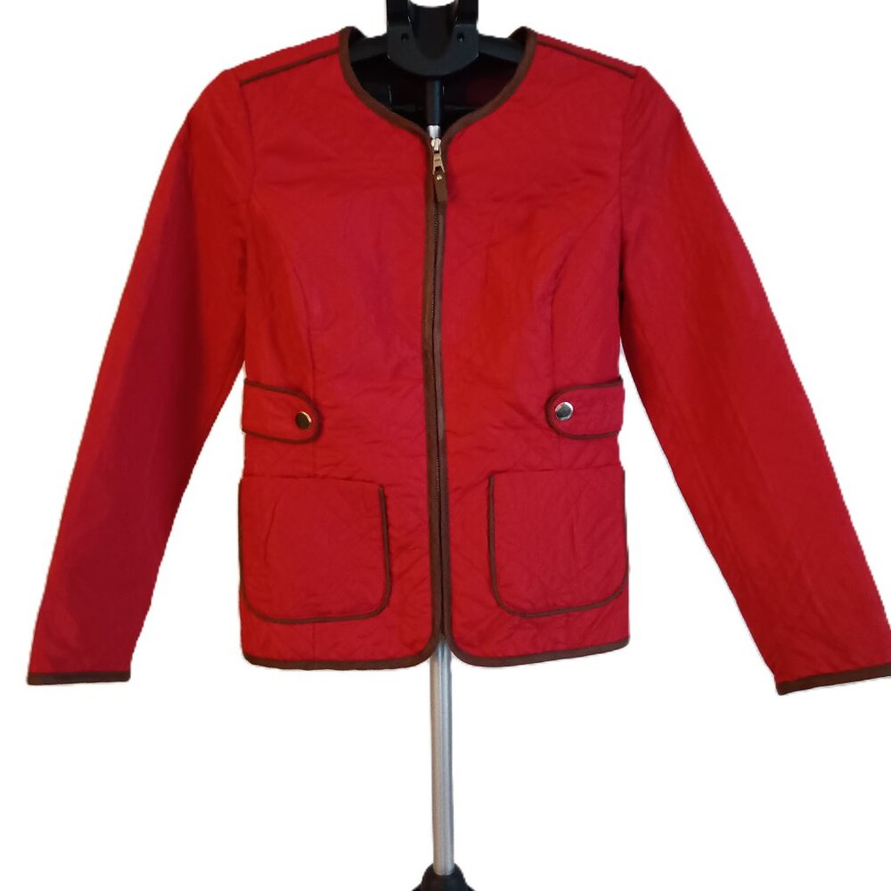 Charter Club Red Quilted Barn Jacket with Brown Trim Women’s Small VGUC